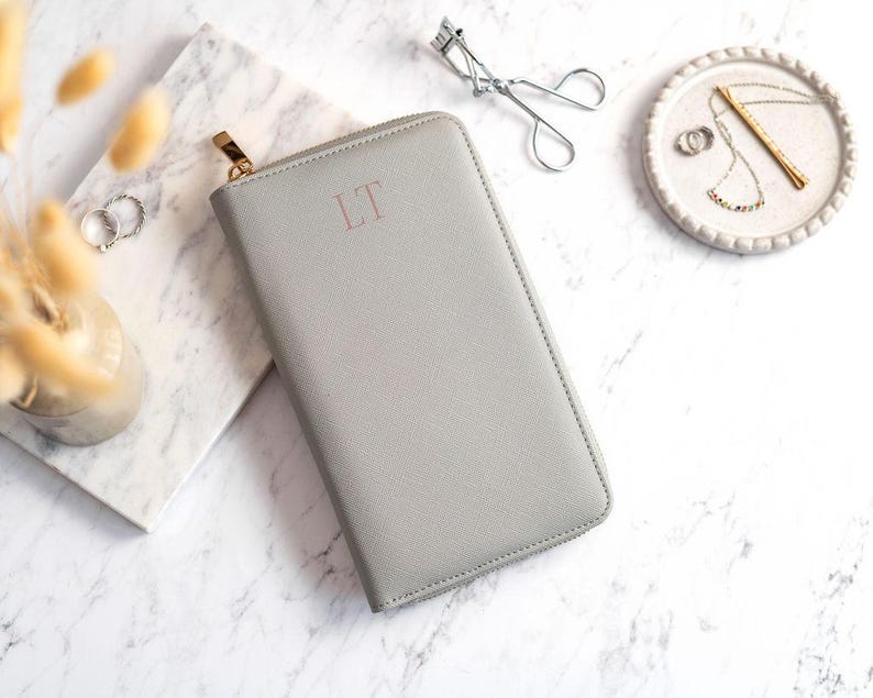 Personalised Jewelry Box Case, Vegan Leather Jewellery Travel Case, Bridesmaid Proposal Gift, Bridal Party Gift, Christmas Gift for Her Grey