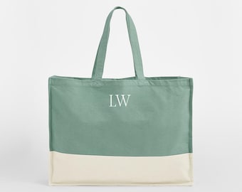 Personalisierte benutzerdefinierte Einkaufstasche Klassische Einkaufstasche, Initialen Monogramm Strandtasche, Einkaufstasche, Geschenk für sie, Bio-Baumwolle Canvas Jute Tasche