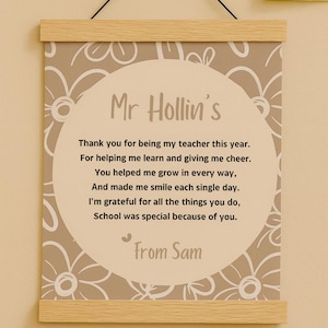 Personalised Thank You Teacher Gifts, Gifts For Teacher, TA, Nursery, Leaving Poem, Teacher Appreciation Gifts, Wall hanging for classroom