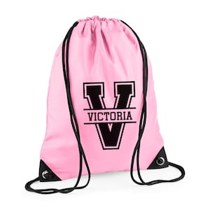 Personalised Initial & Name Back to School Drawstring Rucksack Bag, Kids Name on a PE Bag Swimming Bag Gym Bag Afterschool Club Bag
