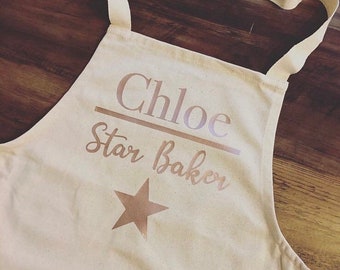 Personalised Rose Gold Apron, Baking Gift, Apron Cooking Gift, Gift for Her, Child apron, Star Baker apron, Mum Apron, Dad Apronkids gift,