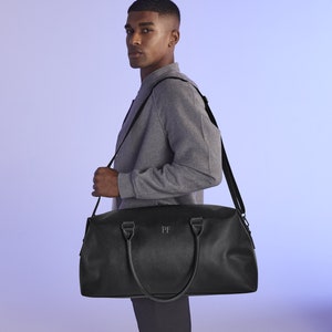 Sac personnalisé avec initiales, sac week-end avec initiales, sac en similicuir, sac monogramme, sac de bagage à main, sacs pour femme, sac avec bandoulière Black / Black Zip