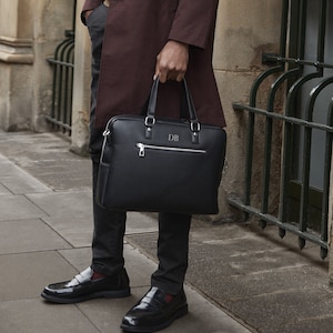 Personalised laptop bag, briefcase bag, laptop bag portfolio, leather look bag, bag for work, satchel briefcase, messenger bag with strap image 2