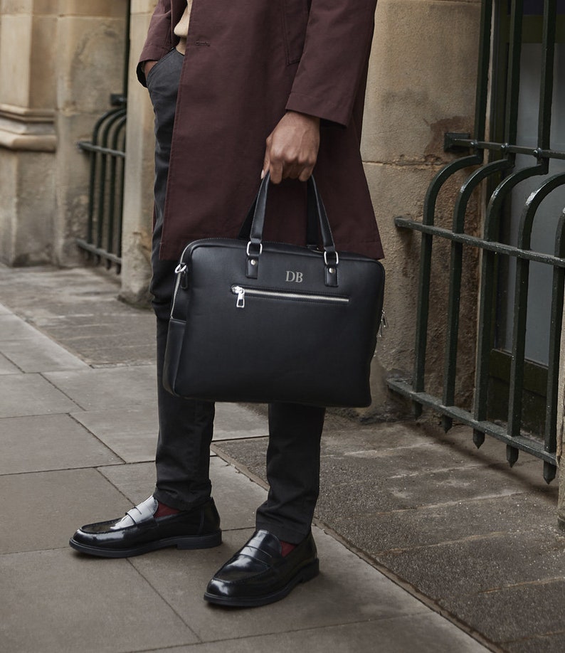 Personalised laptop bag, briefcase bag, laptop bag portfolio, leather look bag, bag for work, satchel briefcase, messenger bag with strap image 2