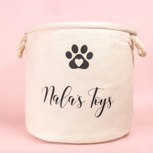 Personalised Pet Paw Print Canvas toy basket / bag, dog toy basket, pet basket, gifts her her, gifts for him, custom made bag