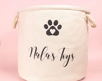 Personalised Pet Paw Print Canvas toy basket / bag, dog toy basket, pet basket, gifts her her, gifts for him, custom made bag