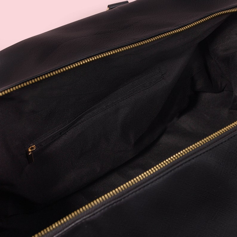 Sac personnalisé avec initiales, sac week-end avec initiales, sac en similicuir, sac monogramme, sac de bagage à main, sacs pour femme, sac avec bandoulière Black / Gold Zip