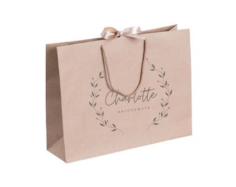Personalised Bridesmaid Gift Bag, Name Gift Bags, White Gift Bag With Rope Handles, Bow Ribbon Bag, Birthday present bag, Bridal Party Bags