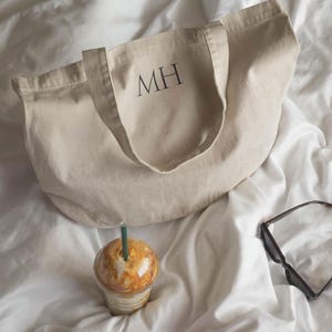 Personalised Custom Tote Classic Shopper Bag, Initials Monogram Beach Bag, Shopping Bag, Gift for Her, recycled cotton tote bag, washed look