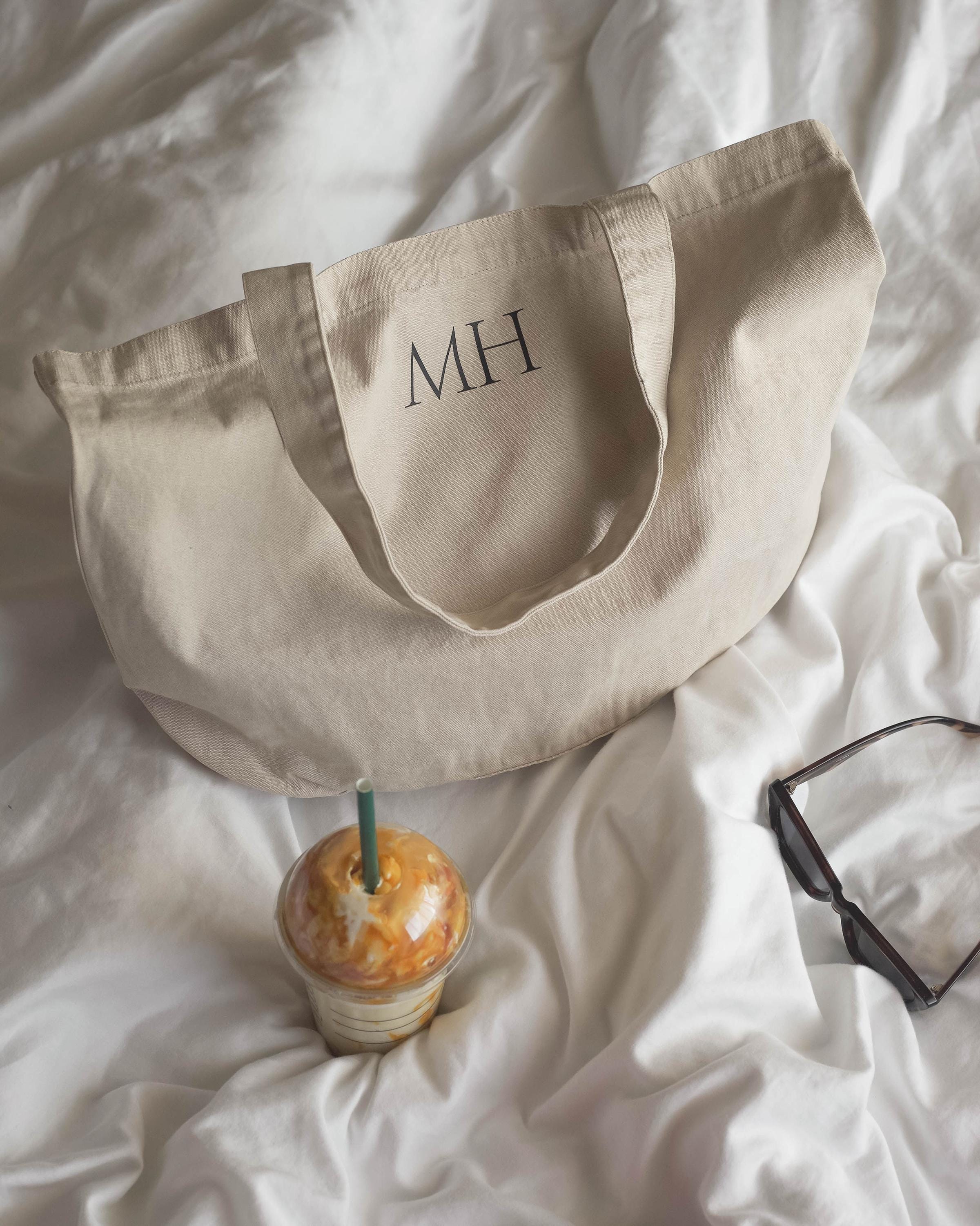 Personalised Custom Tote Classic Shopper Bag, Initials Monogram Beach Bag, Shopping Bag, Gift for Her, recycled cotton tote bag, washed look
