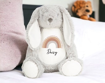 Personalised Bunny Rabbit, New Baby Gift, Customised Plush Soft Toy, Your Name Teddy, Cuddly Toy, Girls and Boys Teddy Rainbow Nursery Decor