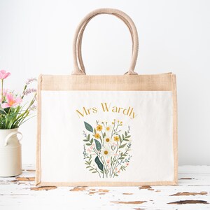 Personalised Teacher Bag, Custom Teacher Jute Bag, Teacher Tote Bag, Teacher Gift, TA Gift, Thank You Teacher Present, Jute Lunch Bag