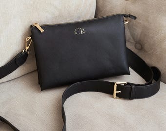 Personalised Cross Body bag, bag with strap, monogram bag, custom shoulder bag, vegan leather bag, bags for women, custom initials on bag