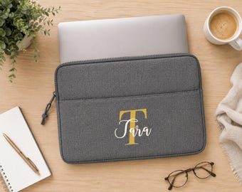 Personalised Laptop Bag, University Student Gift, Custom Monogram Laptop Case 15 inch, Initial Sleeve for Him Her, Back to School Graduation