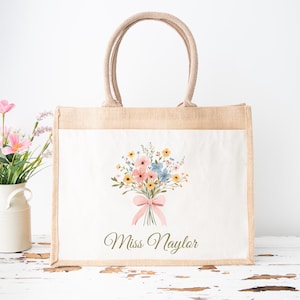 Personalised Teacher Bag, Custom Teacher Jute Bag, Teacher Tote Bag, Teacher Gift, TA Gift, Thank You Teacher Present, Jute Lunch Bag