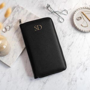Personalised Jewelry Box Case, Vegan Leather Jewellery Travel Case, Bridesmaid Proposal Gift, Bridal Party Gift, Christmas Gift for Her Black