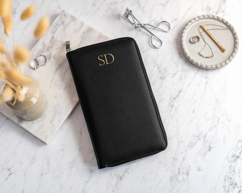 Personalised Jewelry Box Case, Vegan Leather Jewellery Travel Case, Bridesmaid Proposal Gift, Bridal Party Gift, Christmas Gift for Her Black