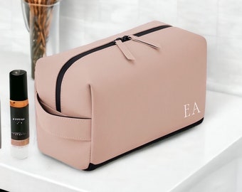 Personalised Toiletry Wash Bag, Initials Monogram Cosmetic Makeup Bag, Vegan Travel Bag for Bridesmaids, Groomsmen, Fathers Day Gift