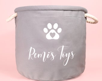 Personalised Pet Paw Print Canvas toy basket / bag, dog toy basket, dog toy box, pet basket, gifts her her, gifts for him, custom made bag,