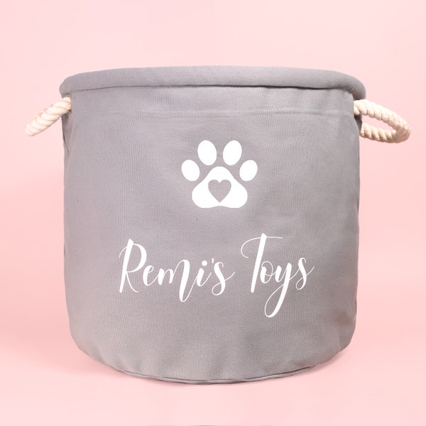 Personalised Pet Paw Print Canvas toy basket / bag, dog toy basket, dog toy box, pet basket, gifts her her, gifts for him, custom made bag,