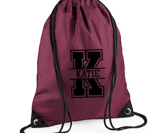 Personalisierte Initiale & Name Zurück zu Schule Kordelzug Rucksack Tasche, Kinder Name auf einer PE-Tasche Schwimmtasche Sporttasche Afterschool Club Tasche