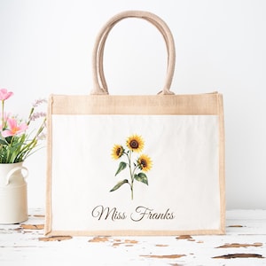 Personalised Teacher Bag, Custom Teacher Jute Bag, Teacher Tote Bag, Teacher Gift, TA Gift, Thank You Teacher Present, Jute Lunch Bag