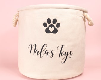 Personalised Pet Paw Print Canvas toy basket / bag, dog toy basket, dog toy box, pet basket, gifts her her, gifts for him, custom made bag,