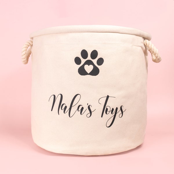 Personalised Pet Paw Print Canvas toy basket / bag, dog toy basket, dog toy box, pet basket, gifts her her, gifts for him, custom made bag,