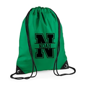 Personalised Initial & Name Back to School Drawstring Rucksack Bag, Kids Name on a PE Bag Swimming Bag Gym Bag Afterschool Club Bag