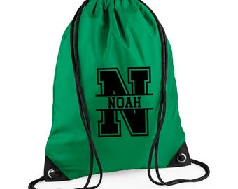 Personalisierte Initiale & Name Zurück zu Schule Kordelzug Rucksack Tasche, Kinder Name auf einer PE-Tasche Schwimmtasche Sporttasche Afterschool Club Tasche