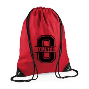 Personalised Initial & Name Back to School Drawstring Rucksack Bag, Kids Name on a PE Bag Swimming Bag Gym Bag Afterschool Club Bag