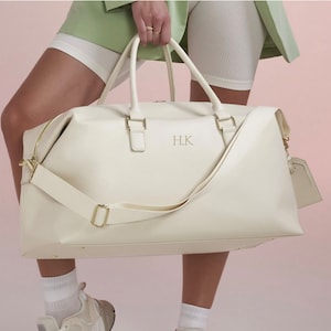 Personalised bag with Initials, Weekender Holdall Initials, Faux Leather Bag, Monogram Bag, Hand Luggage Bag, Bags for Women, Bag with strap Oyster