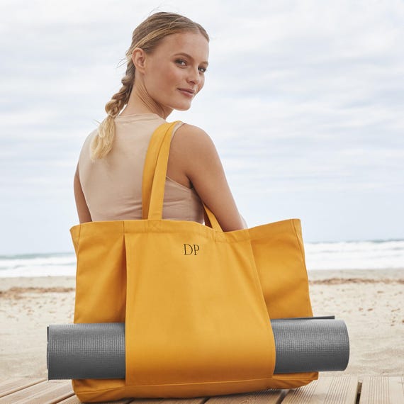 Personalised Monogram Yoga Bag, Tote Bag for Yoga, Custom Yoga Bag, Pilates Bag, Organic tote Bag, Yoga Mat holder bag, Yoga Bag with Holder