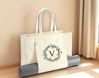 Personalisierte Monogramm Yoga Tasche, Einkaufstasche für Yoga, benutzerdefinierte Yoga Tasche, Pilates Tasche, Bio Einkaufstasche, Yogamatte Halter Tasche, Yoga Tasche mit Halter