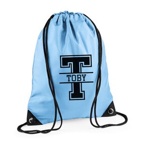 Personalised Initial & Name Back to School Drawstring Rucksack Bag, Kids Name on a PE Bag Swimming Bag Gym Bag Afterschool Club Bag