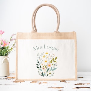 Personalised Teacher Bag, Custom Teacher Jute Bag, Teacher Tote Bag, Teacher Gift, TA Gift, Thank You Teacher Present, Jute Lunch Bag