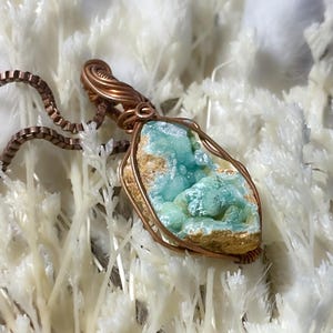 Raw Blue Hemimorphite Wire Wrap Necklace