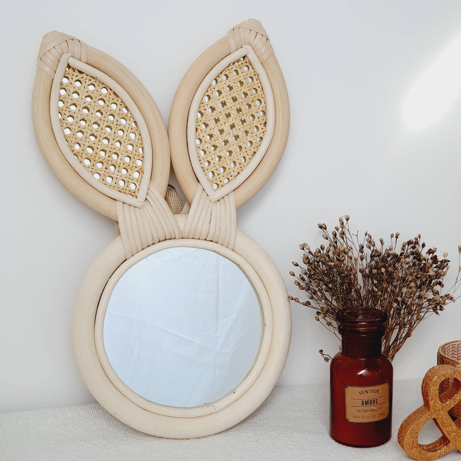 Miroir, Miroir en Rotin, Lapin, Chambre d'enfant, Forme Lapin