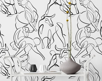 Black White Wallpaper Peel and Stick, Bull Wall Decor, Living Room Wallpaper, Minimalist Wall Décor, Ranch Wall Paper