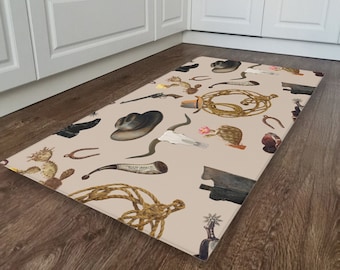 Cute Area Rug, Southwestern Cowboy Decor, Vintage Country Floor Rug, Farmhouse Style