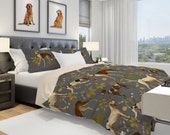 Dug Duvet Cover, Hunting Bedding with Pillow Shams, Dogs Bedroom Décor, Retro Bedding Twin, Queen Size