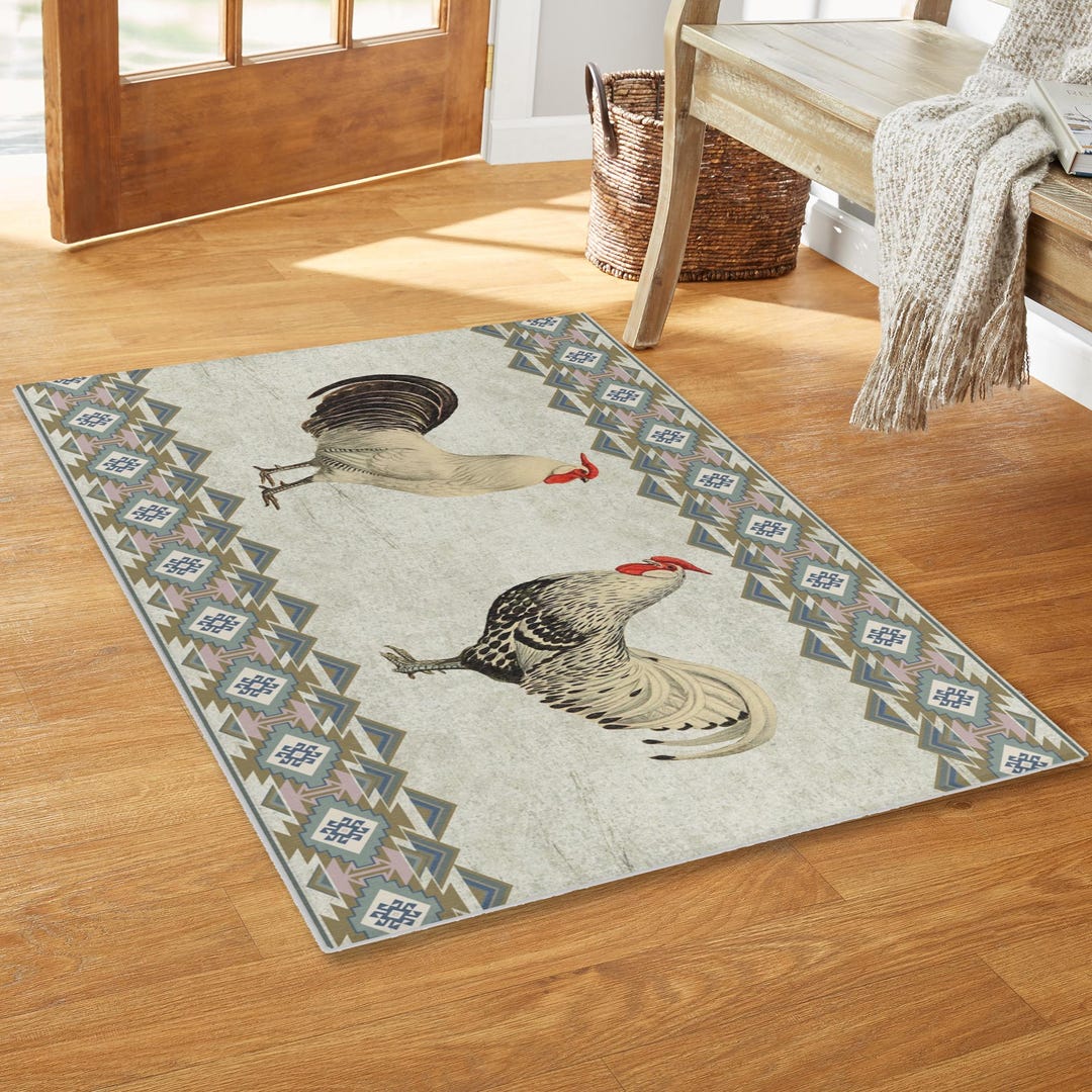 Rooster Rug, Farmhouse Kitchen Decor, Rustic Area Rug, Country Living ...