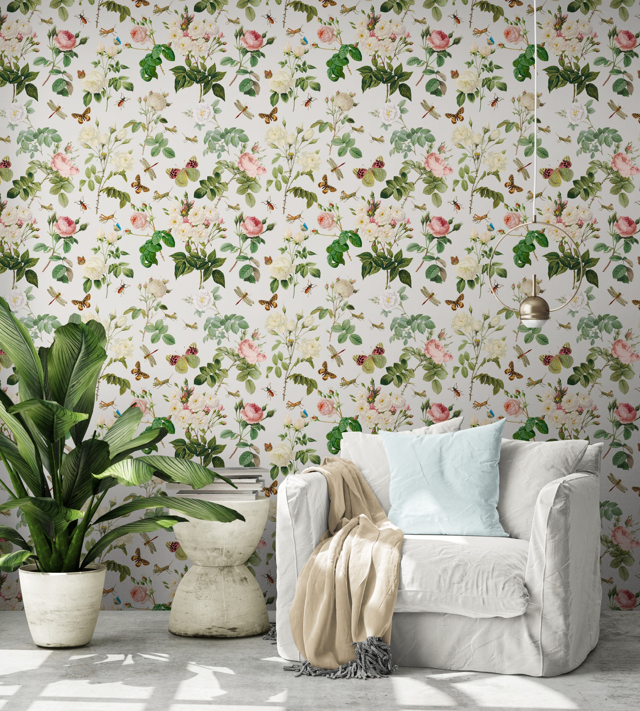 French Country Wallpaper Off-white Peel & Stick Decal Pink | Etsy