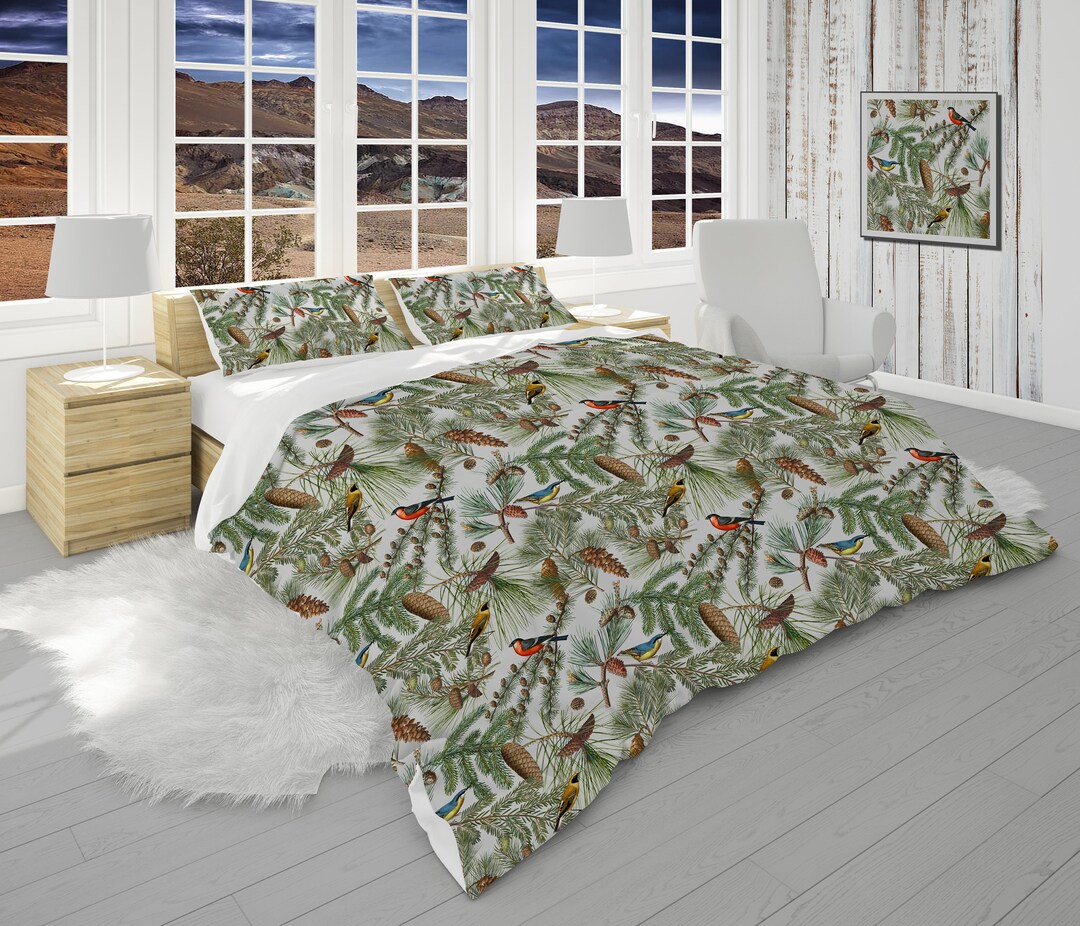 Cozy Woodland Bedding Set With Bird Print Comforter & Etsy