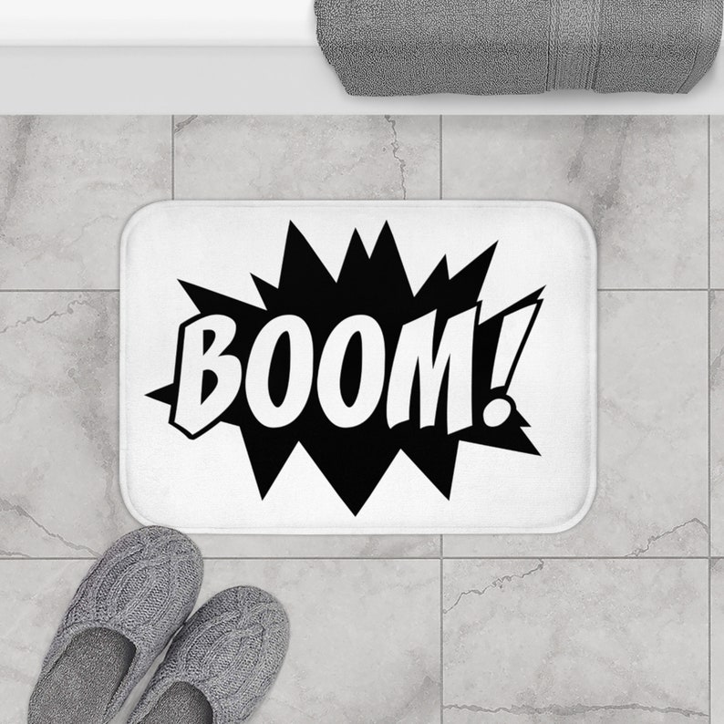 Funny Bath Mat Black and White Bath Rug Boom Bath Matt Etsy