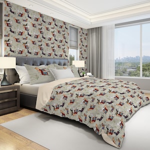 Cute Duvet Cover and Pillow Shams Set, Equestrian Bedding with Horses, Ranch Decor, Cozy Bedroom Accessories