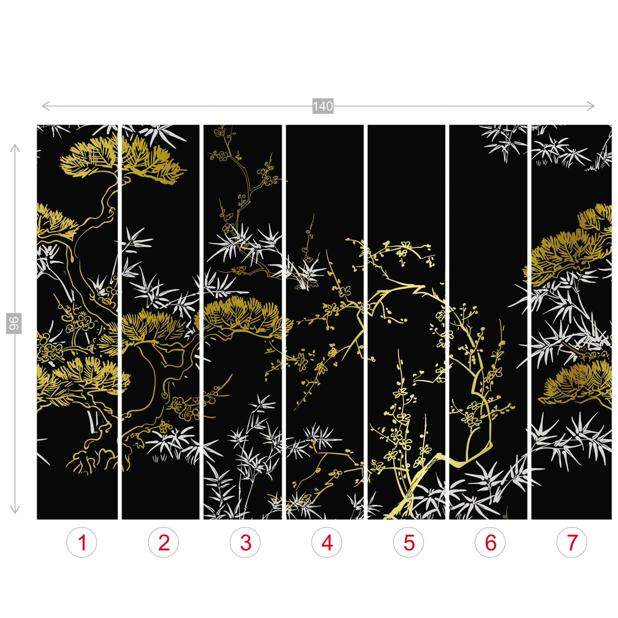 Black Wallpaper Japanese Wall Decal Pine Tree Mural Wall Etsy