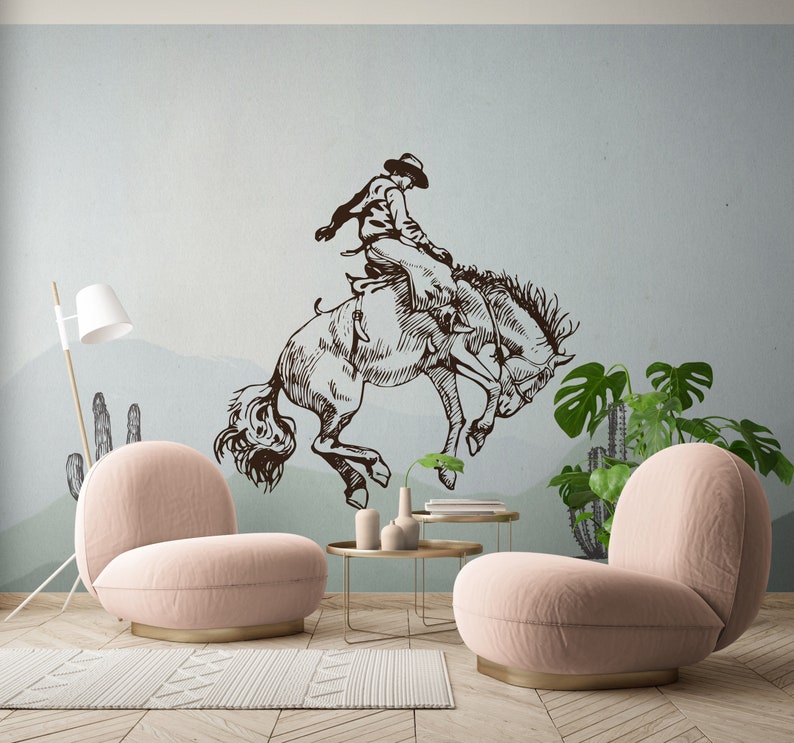 Western Wall Decal Cowboy Wallpaper Horse Mural Wall Paper Etsy