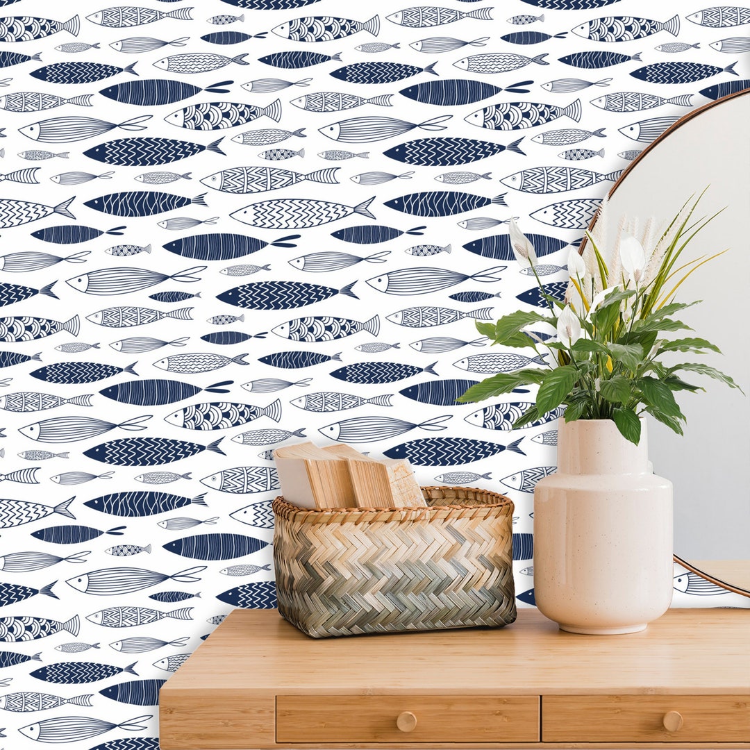 Blue Wallpaper, Fish Wallpaper, Lake House Decor, Fishing Wall Paper