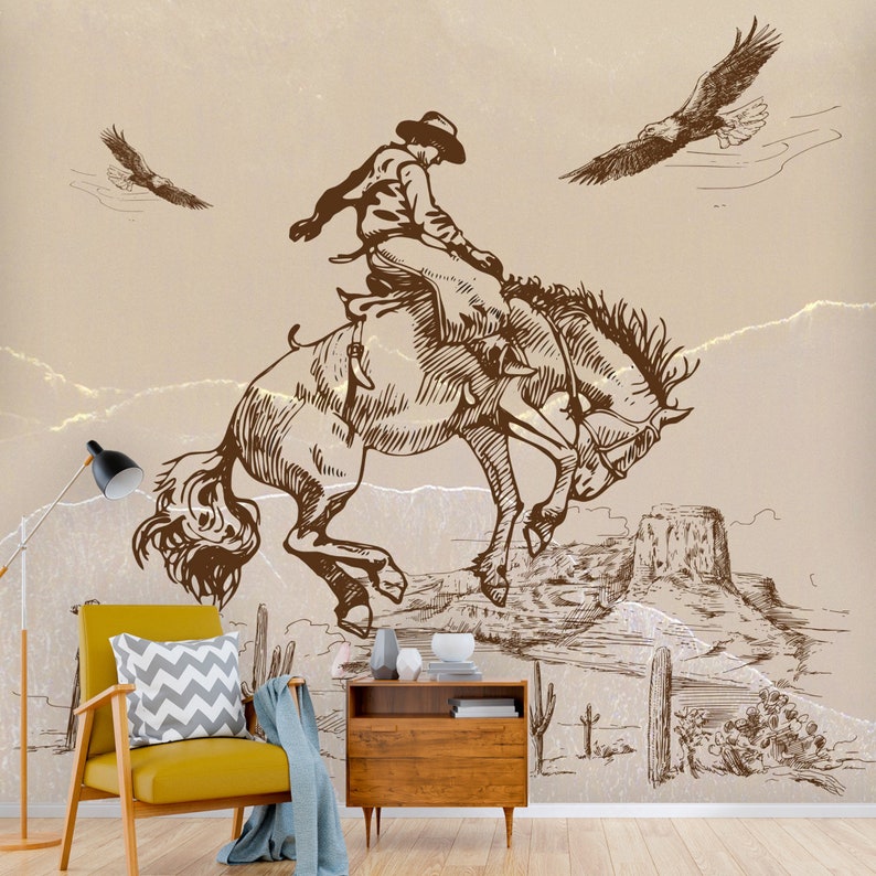 Western Cowboy Wall Decal Southwestern Wallpaper Wild West - Etsy